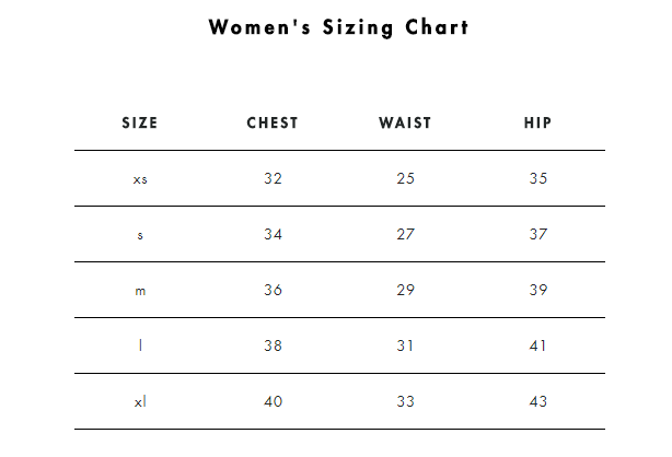 Yoga Club Size Chart